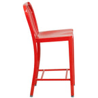 Thumbnail image #2 for Flash Furniture CH-61200-24-RED-GG Counter-Height Red Metal Bar Stool, Armless, Vertical Slat Back, Powder-Coated