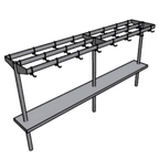 Thumbnail image #1 for Pacific Stainless Products PRT-84-TMS Table-Mounted Triple-Bar Stainless Steel Pot Rack with Shelf, 84 x 24 in, 24 Double Hooks