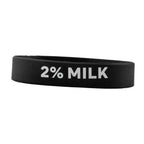 Thumbnail image #1 for TableCraft 13700 Silicone Creamer Band, 3-1/4"W x 3-1/4"D x 3/4"H, Black with White "2% MILK" Lettering Case of 1000