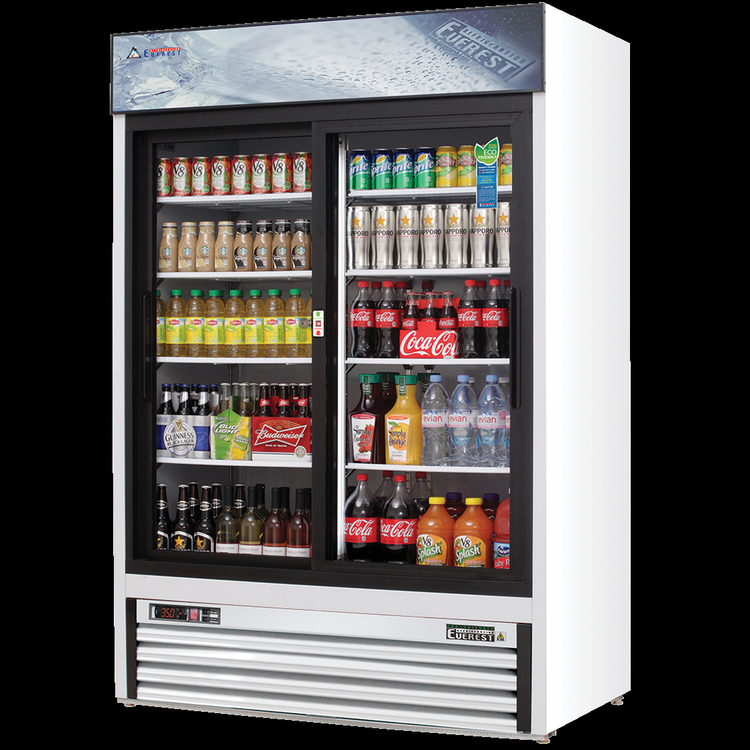 Product image #5 for Everest Refrigeration Two-Section Reach-In Glass Door Merchandiser Refrigerator, 48 Cu. Ft., Sliding Doors, Bottom Mounted