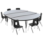Thumbnail image #1 for Flash Furniture Emmy XU-GRP-12CH-A3060CON-60-GY-T-P-GG Oval Laminate Activity Table and 6 Stack Chair Set, Adjustable Height, Gray/Black