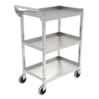 Thumbnail image #1 for GSW USA C-31K 3-Tier Stainless Steel Bus Cart, Solid Shelves, 200 lb Capacity, 26-1/2"W x 15-1/2"D x 35-1/4"H