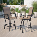 Thumbnail image #2 for Flash Furniture 2-ET-SWVLPTO-30-GG Outdoor Bar-Height Swivel Stool with Arms, Brown Textilene Mesh Back and Waterfall Seat