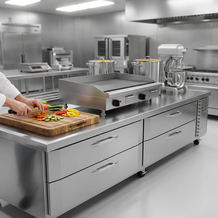 Product image #4 for Victory CBF96HC 96"W Two-Section Chef Base Freezer with V-Core™ Cooling