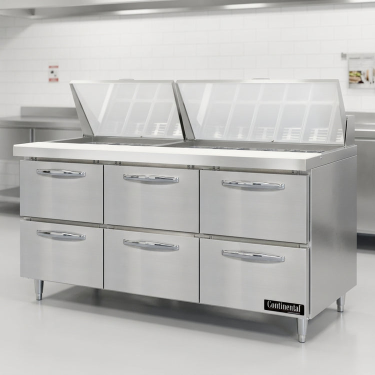 Product image #4 for Continental Refrigerator D72N30M-D Designer Line 72" Three-Section Mighty Top Sandwich Unit with Drawers