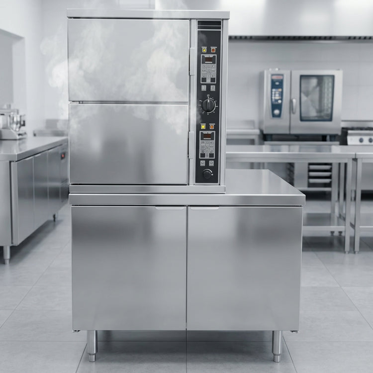 Product image #4 for Crown SCX-2-24 Two Compartment Full-Size Steam Coil Convection Steamer with Cabinet Base