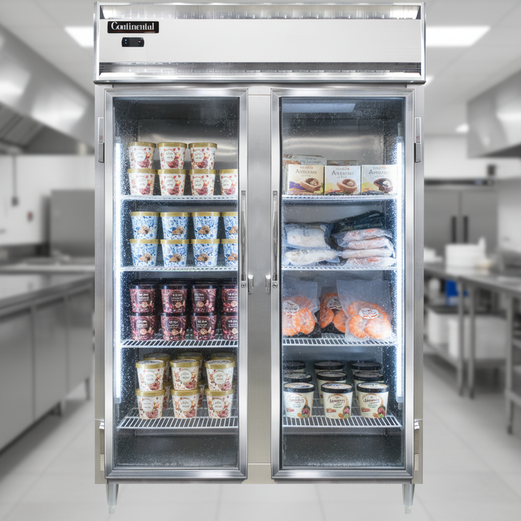 Product image #4 for Continental Refrigerator D2FSNSSGD Designer Line 2-Section Shallow Depth Reach-In Display Freezer with Glass Doors