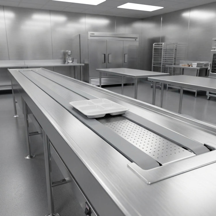 Product image #4 for Dinex DXIESB10 10-Foot Tray Make-Up Dual Urethane Band Belt Conveyor