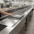 Thumbnail image #4 for Dinex DXIESB20 20-Foot Dual Urethane Band Belt Tray Make-Up Conveyor, Variable Speed, Stainless Steel, Stationary