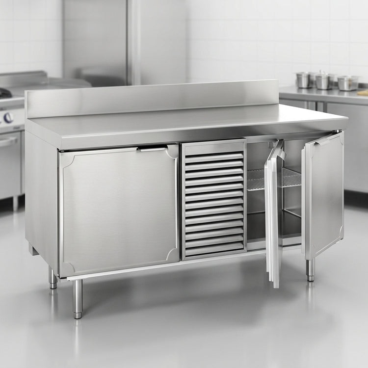 Product image #4 for La Rosa Refrigeration L-20180-32 Three-Section Stainless Steel Work Top Freezer Base