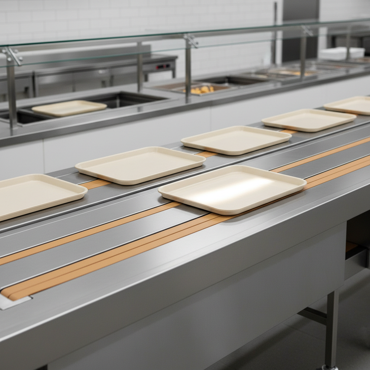 Product image #4 for Dinex DXIESB12 12 ft. Dual Urethane Band Belt Tray Make-Up Conveyor