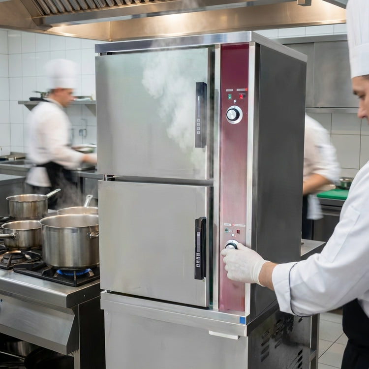 Product image #4 for Crown DCX-10-36 Two Compartment Full-Size Direct Steam Convection Steamer with Cabinet Base