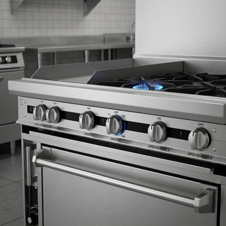 Product image #4 for Titan JTRH-12G-4 36" Heavy Duty Gas Range with 4 Open Burners and 12" Griddle