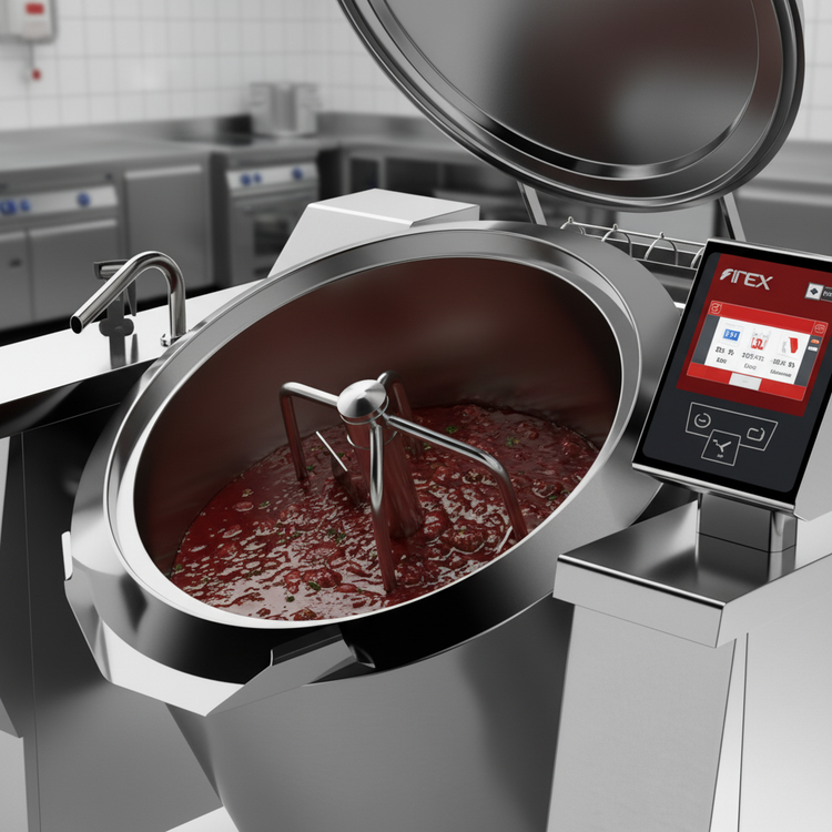 Product image #4 for Cucimix UCBTE048CV1 Electric Tilting Skillet Braising Pan with Automatic Mixer, 48 Gallon