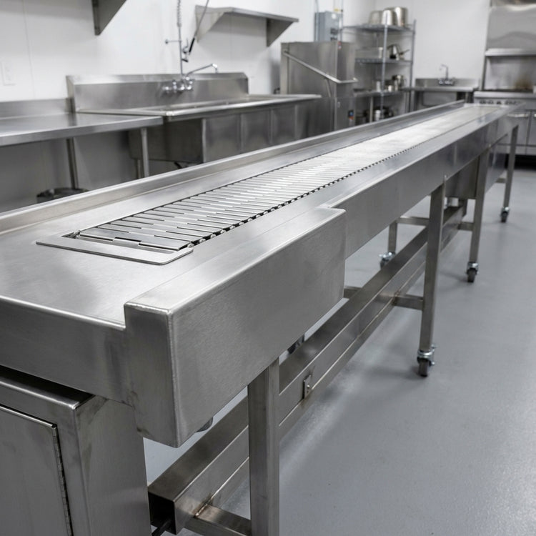 Product image #4 for Dinex DXIESSB16 16-Foot Slat Belt Motorized Tray Make-Up Conveyor