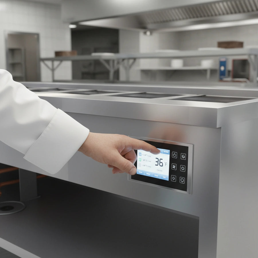 Effortlessly manage cold food storage with the unit's intuitive touchscreen control, featuring easy-to-use pre-set temperature options.