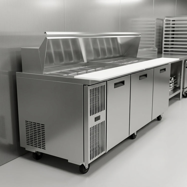 Product image #4 for Randell PT84-36W-L 84" Three-Section Refrigerated Salad/Sandwich Mega Top Prep Table