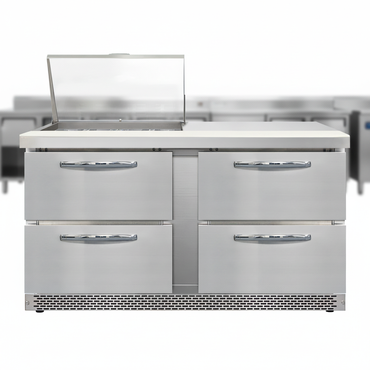 Product image #4 for Continental Refrigerator D60N12M-FB-D Designer Line 60" Mighty Top Two-Section Sandwich Prep Table with 4 Drawers