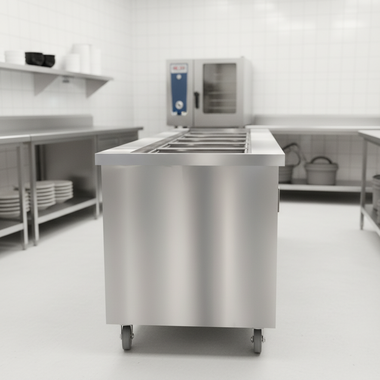 Product image #4 for Thurmaduke TCM-88SS-N7 88-Inch Mobile Refrigerated Cold Food Unit with NSF 7 Cold Pan