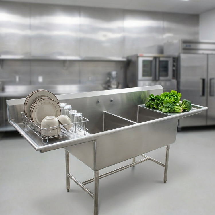 Product image #4 for Spec-Master FFN Series 2-Compartment Stainless Steel Flush Front Commercial Sink with 30-Inch Drainboards