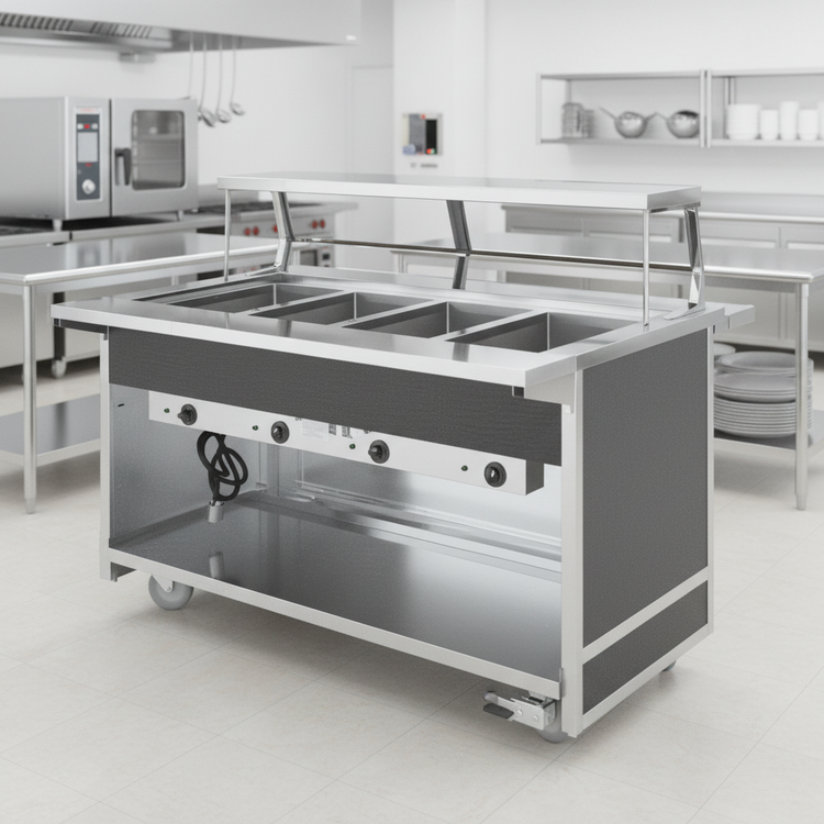 Product image #4 for Atlas Metal BLH-6-OT 6-Well Electric Mobile Hot Food Serving Counter with Open Base