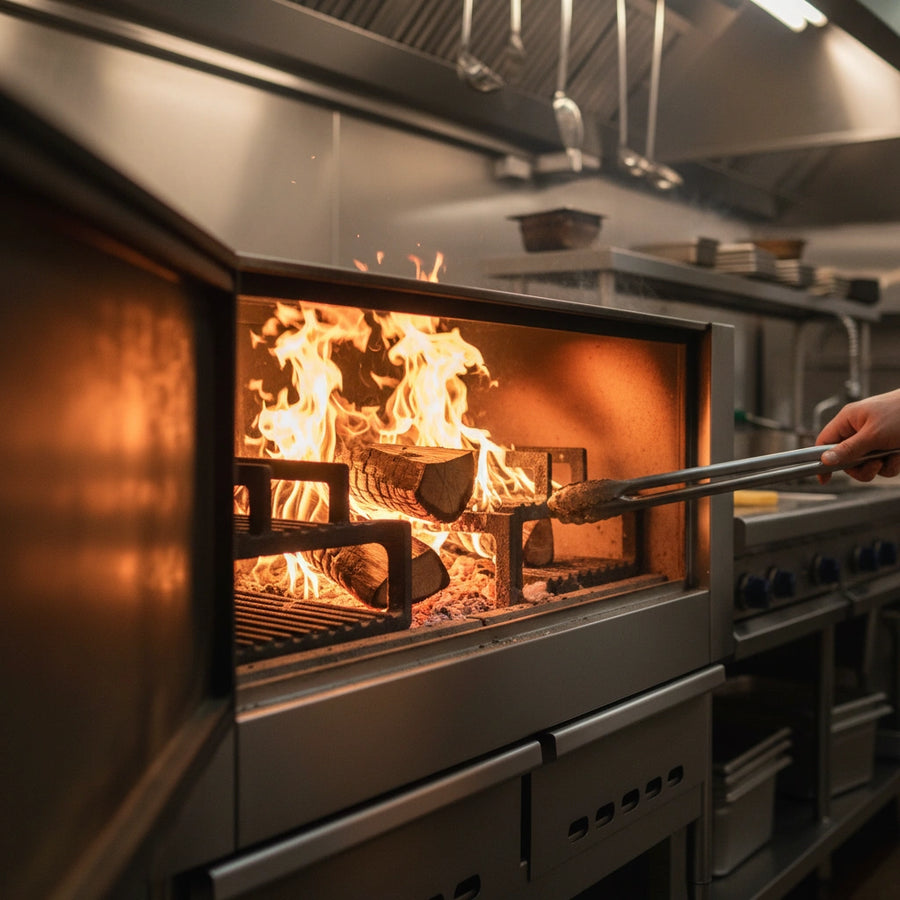 Witness the robust cast iron bottom wood support grates expertly elevating logs for optimal airflow and an exceptional wood-fired flavor.