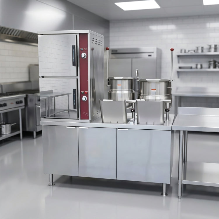 Product image #4 for Crown DCX-10-6-6 Two Compartment Direct Steam Convection Steamer with Dual 6-Gallon Kettles