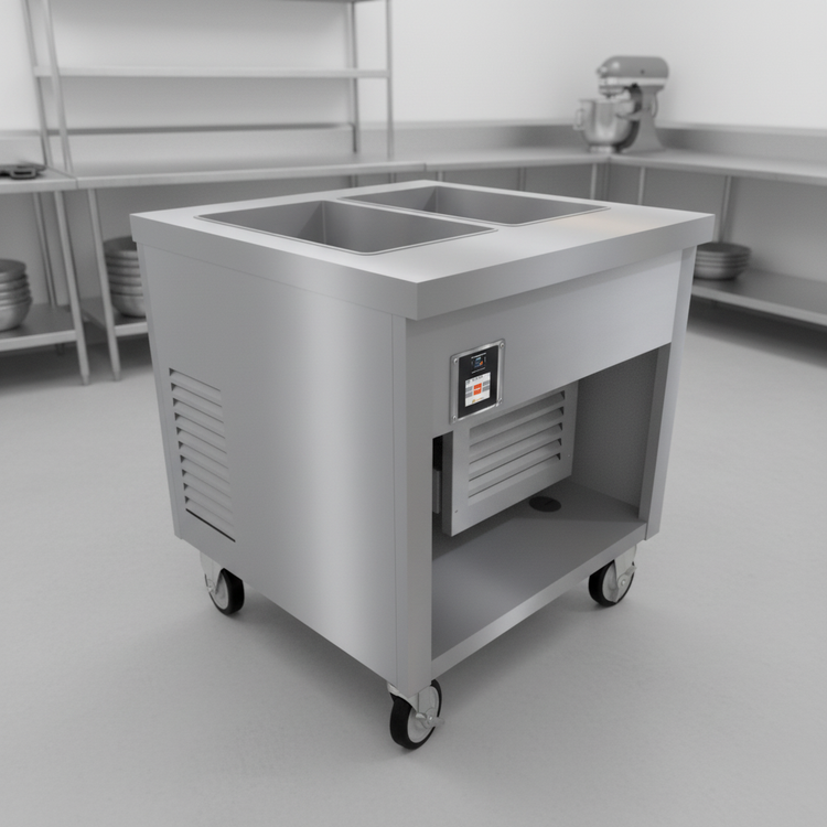 Product image #4 for Thurmaduke TFCP-32SS-N7 Flush Mount Mobile Cold Pan Unit - 32" Wide, 2-Section, Self-Contained