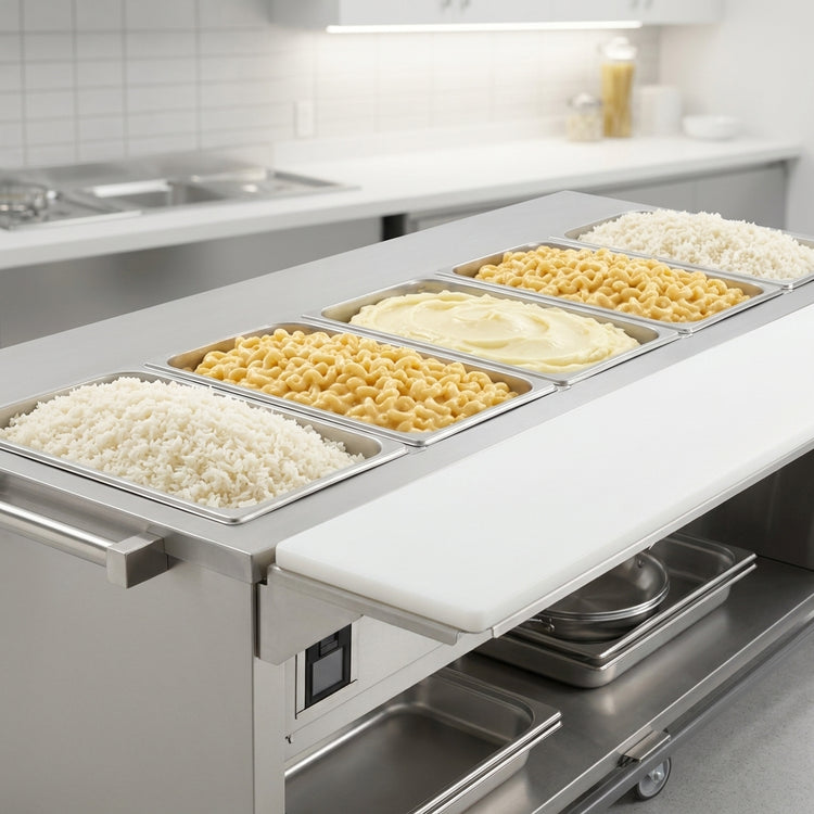 Product image #4 for Thurmaduke EPW-6-CBSS 6-Well Ganged Waterless Steamtable with Undershelf and Cutting Board