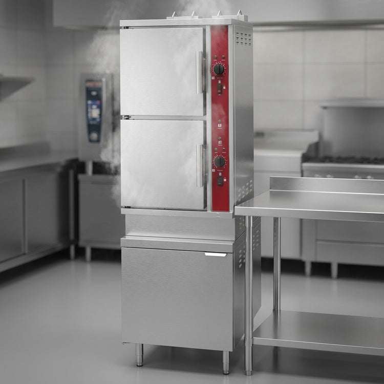 Product image #4 for Crown GSX-16HE Two-Compartment Full-Size Gas Convection Steamer with Cabinet Base