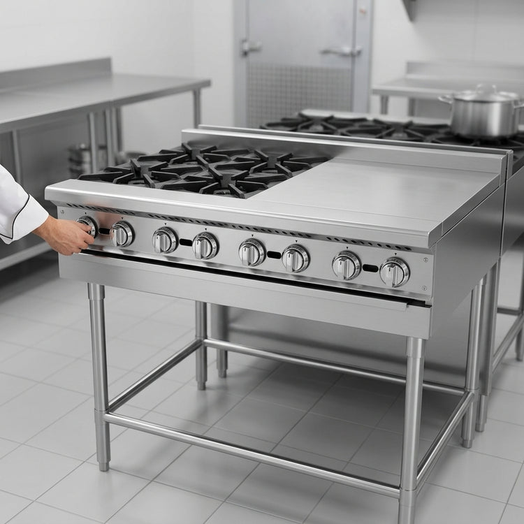 Product image #4 for Titan JMRH-4ST 48 Inch Heavy Duty Modular Gas Range with 4 Open Burners and 4 Hot Tops