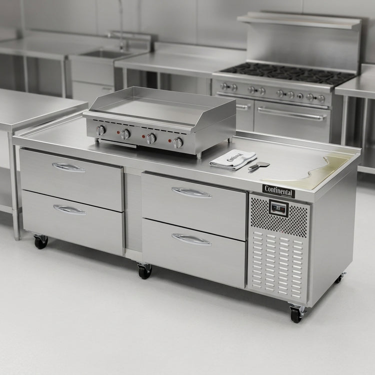 Product image #4 for Continental Refrigerator D96GN Two-Section Refrigerated Griddle Stand with Four Drawers