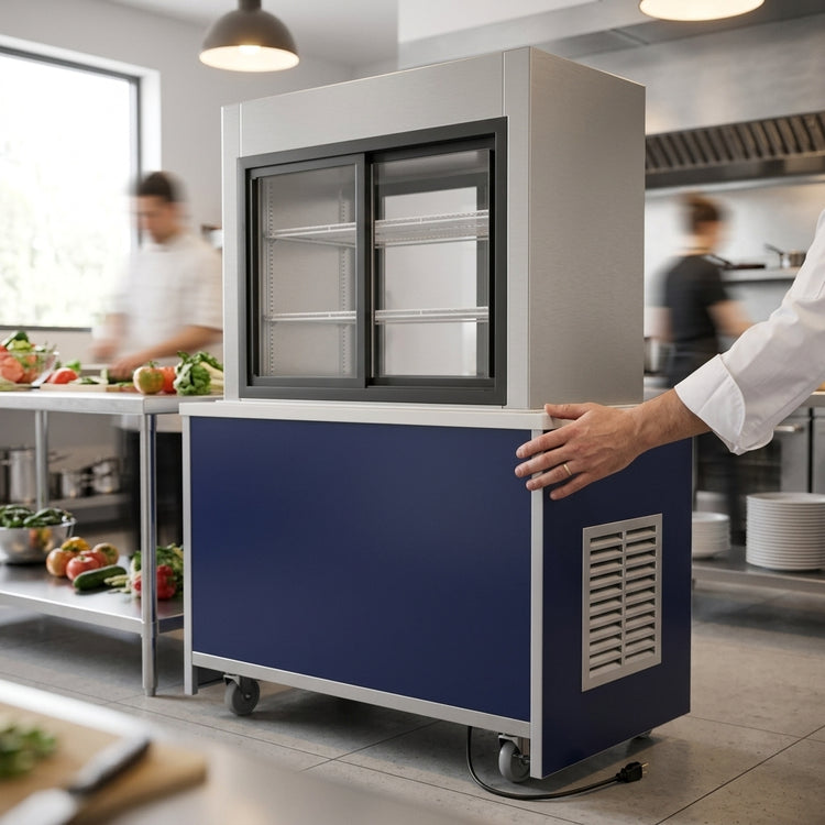 Product image #4 for Atlas Metal INFPT-4 Mobile Cold Food Pass-Through Unit with Refrigerated Display