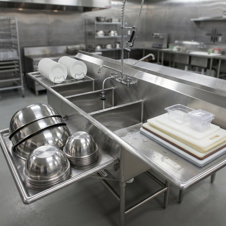 Product image #4 for Eagle Group Spec-Master FFN2754-3-30-14/3 3-Compartment Flush Front Stainless Steel Commercial Sink with 30-Inch Drainboards