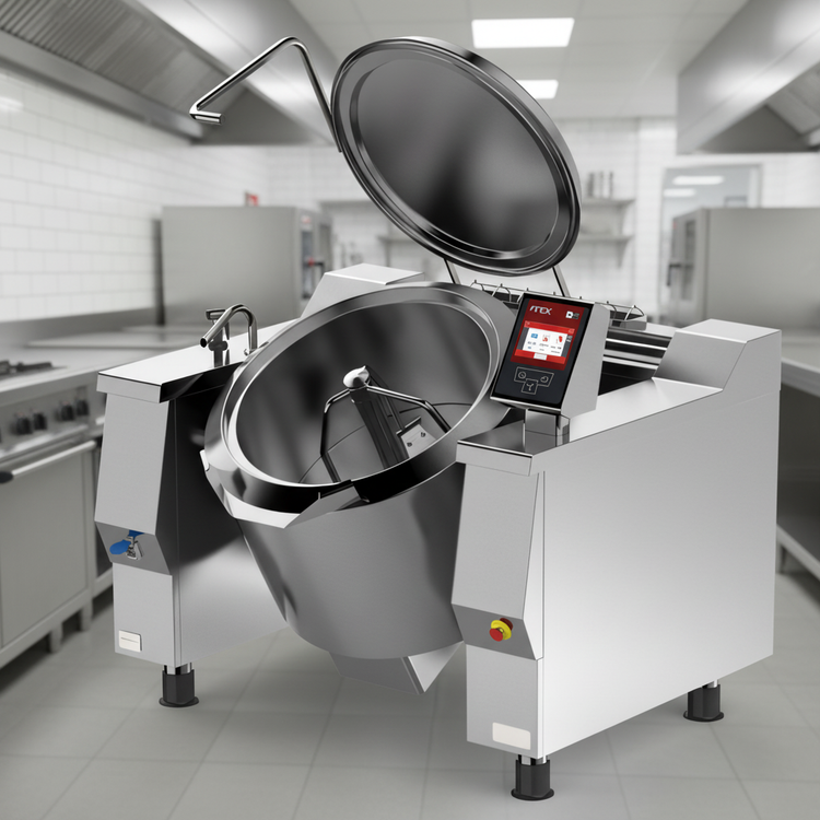 Product image #4 for Cucimix UCBTE034CV1 34 Gallon Electric Tilting Skillet Braising Pan with Automatic Mixer
