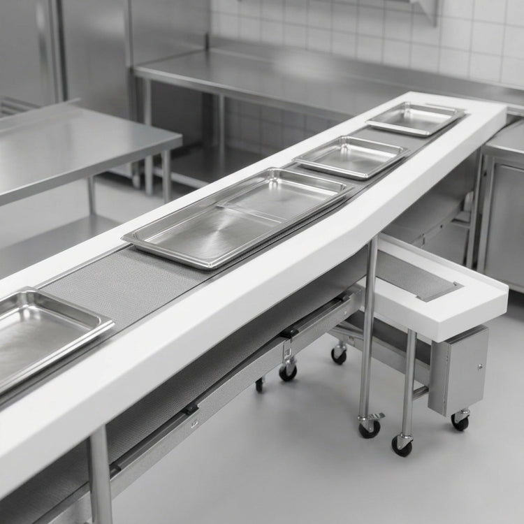 Product image #4 for Dinex DXIESFB12 12 ft. Variable Speed Fabric Belt Tray Make-Up Conveyor