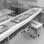 Thumbnail image #4 for Dinex DXIESFB12 12 ft Variable-Speed Fabric Belt Tray Make-Up Conveyor with Stainless Steel Frame