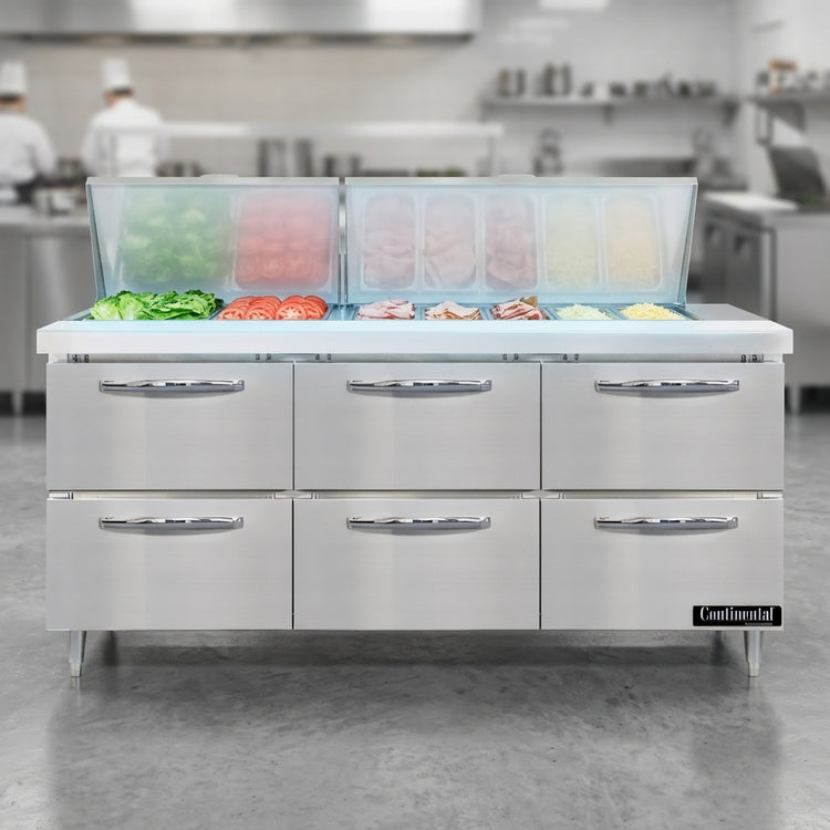 Product image #4 for Continental Refrigerator D72N27M-D Designer Line 72" Mighty Top Refrigerated Sandwich Prep Table with Drawers