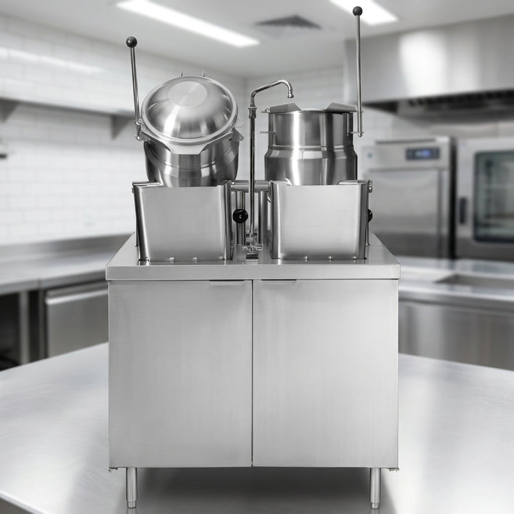 Product image #4 for Crown DMT-6-6 Direct Steam Kettle with (2) 6 Gallon Tilting Kettles on 36-Inch Cabinet Base