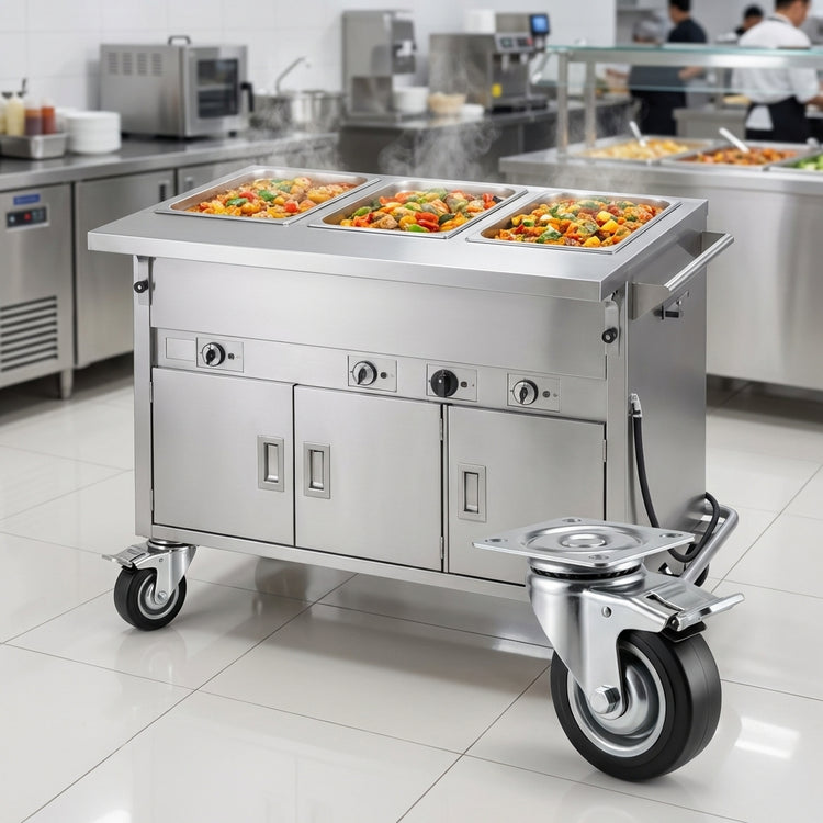 Product image #4 for Dinex ServeXpress DXPDME3PTSBH Mobile Electric Hot Food Counter with 3 Sealed Wells