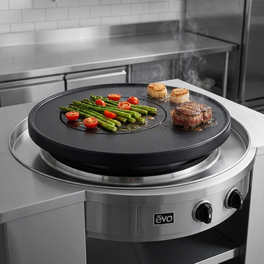 Achieve diverse culinary results simultaneously with the Evo Affinity's dual temperature zones, offering independent heat control for precise cooking.