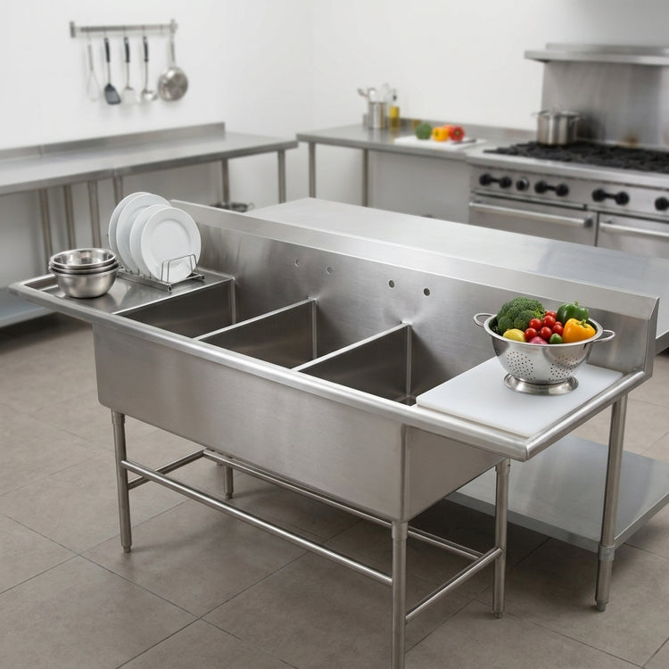Product image #4 for Eagle Group Spec-Master FFN2772-3-24-14/3 Three Compartment Flush Front Sink with Dual Drainboards