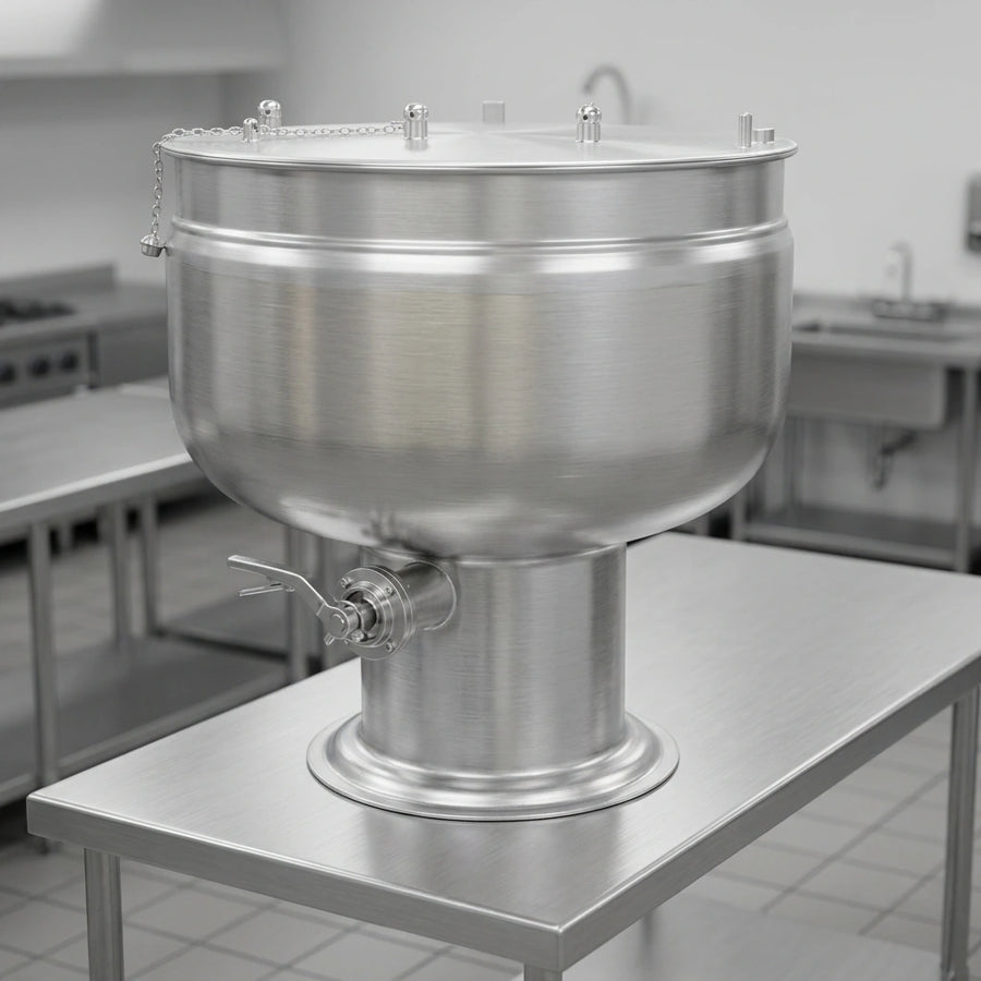 This image highlights the exceptional durability and professional appearance of the kettle's high-quality, satin-finish stainless steel construction.