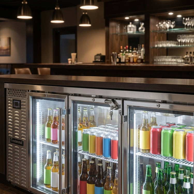 Product image #4 for Continental Refrigerator BB79SNSSGDPT 79 Inch Shallow Depth Pass-Thru Back Bar Cooler with 6 Glass Doors