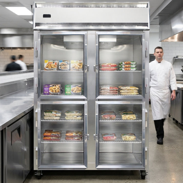 Product image #4 for Continental Refrigerator 2FSNSAGDHD Two-Section Shallow Depth Reach-in Display Freezer with Glass Half Doors