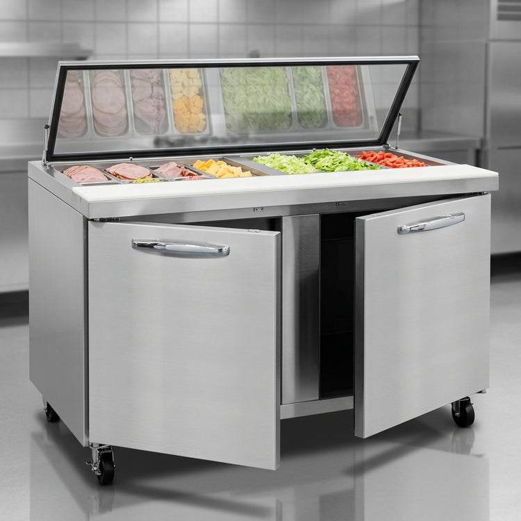 Product image #4 for Continental Refrigerator Mighty Top SW60N24M-HGL 60" Two-Section Refrigerated Sandwich Prep Table with Hinged Glass Lid