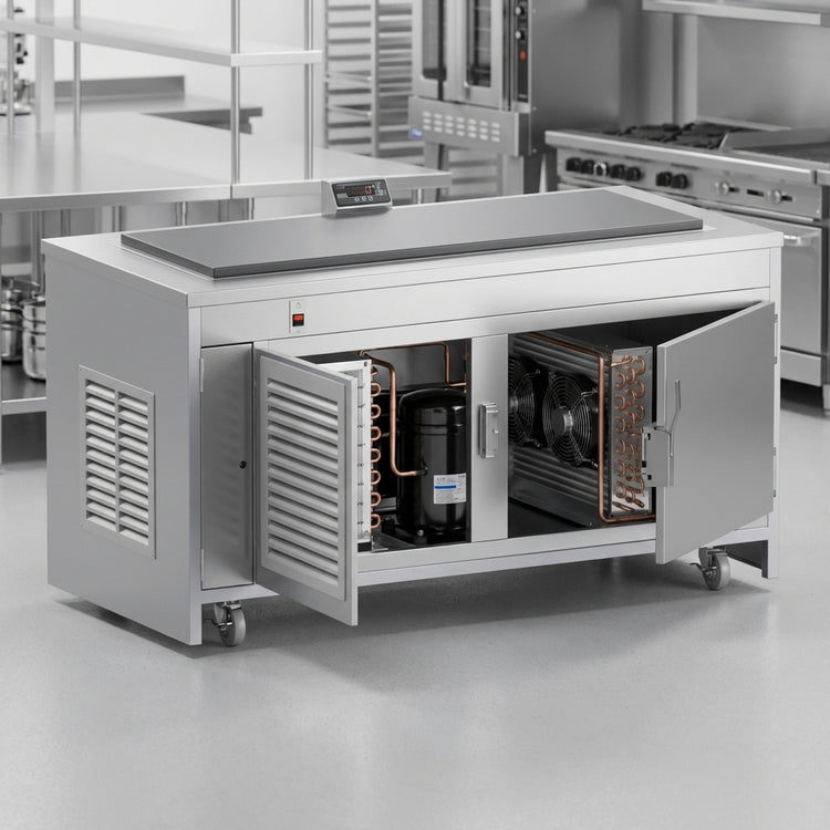 Product image #4 for Atlas Metal INFFB-5 Mobile Refrigerated Frost Top with Refrigerated Base