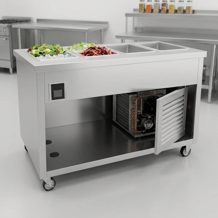 Product image #4 for Thurmaduke TFCP-60SS-N7 60" Mobile Flush Mount Refrigerated Cold Pan with 4 Sections