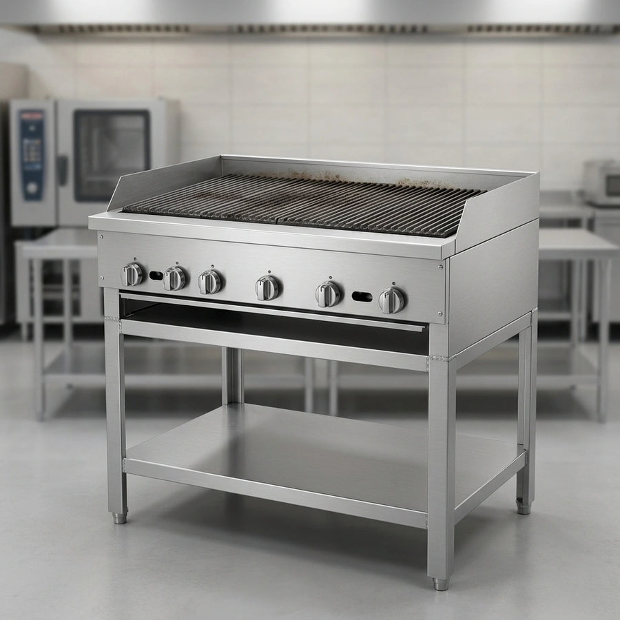 Discover the exceptional durability and longevity of this charbroiler, built with a robust, all-welded stainless steel construction.
