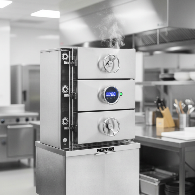 Product image #4 for Crown SC-3 Three Compartment Steam Coil Pressure Steamer with Cabinet Base